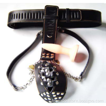 Leather Bondage Restraint With Vibrator Anal Plug and rivet Panties Butt Plug Ring Thong Pants,Male Chastity Device Underwear